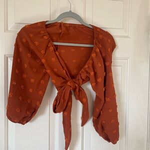 Rust Orange Tie-Front Blouse